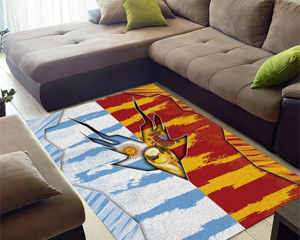 Argentina And Spain Football Area Rug Split Flag Golden Trophy Grunge