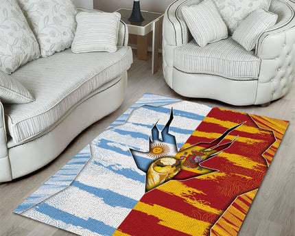 Argentina And Spain Football Area Rug Split Flag Golden Trophy Grunge