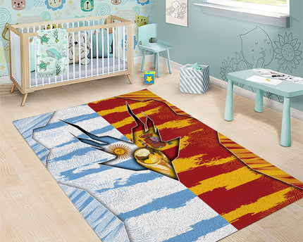Argentina And Spain Football Area Rug Split Flag Golden Trophy Grunge