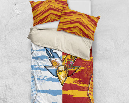 Argentina And Spain Football Bedding Set Split Flag Golden Trophy Grunge