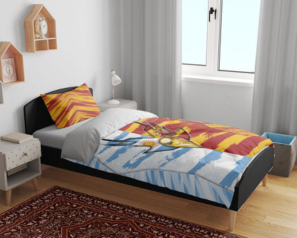 Argentina And Spain Football Bedding Set Split Flag Golden Trophy Grunge