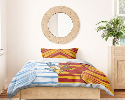 Argentina And Spain Football Bedding Set Split Flag Golden Trophy Grunge