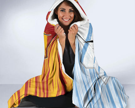 Argentina And Spain Football Hooded Blanket Split Flag Golden Trophy Grunge
