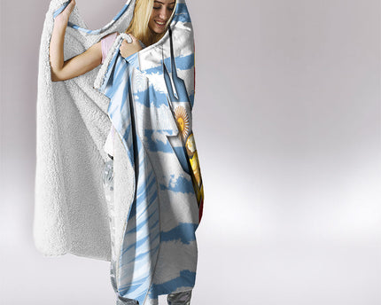 Argentina And Spain Football Hooded Blanket Split Flag Golden Trophy Grunge