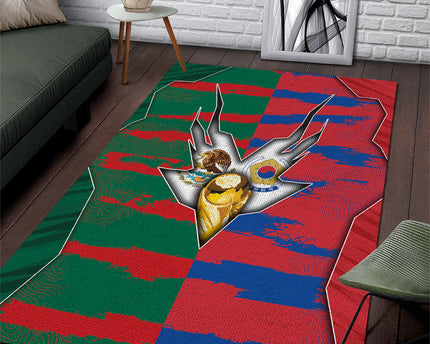 Mexico And Korean Football Area Rug Split Flag Golden Trophy Grunge