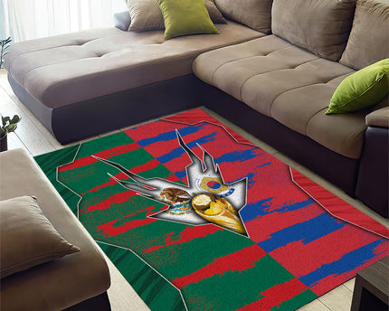 Mexico And Korean Football Area Rug Split Flag Golden Trophy Grunge