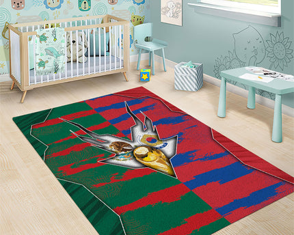 Mexico And Korean Football Area Rug Split Flag Golden Trophy Grunge