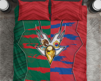 Mexico And Korean Football Bedding Set Split Flag Golden Trophy Grunge