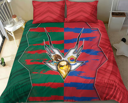 Mexico And Korean Football Bedding Set Split Flag Golden Trophy Grunge