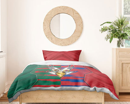 Mexico And Korean Football Bedding Set Split Flag Golden Trophy Grunge