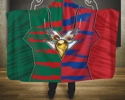 Mexico And Korean Football Hooded Blanket Split Flag Golden Trophy Grunge