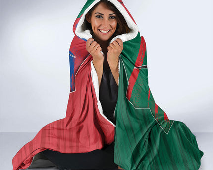 Mexico And Korean Football Hooded Blanket Split Flag Golden Trophy Grunge