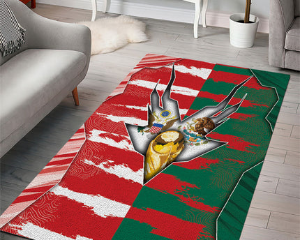 USA And Mexico Football Area Rug Split Flag Golden Trophy Grunge