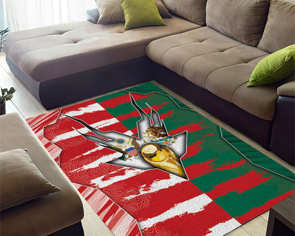 USA And Mexico Football Area Rug Split Flag Golden Trophy Grunge