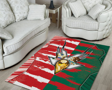 USA And Mexico Football Area Rug Split Flag Golden Trophy Grunge