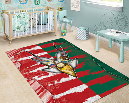 USA And Mexico Football Area Rug Split Flag Golden Trophy Grunge