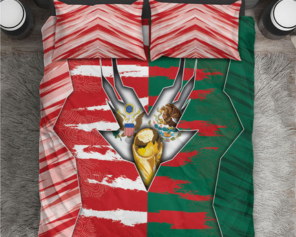 USA And Mexico Football Bedding Set Split Flag Golden Trophy Grunge