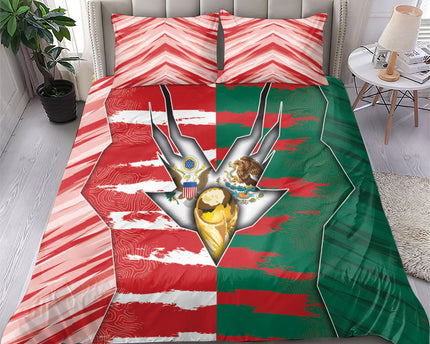 USA And Mexico Football Bedding Set Split Flag Golden Trophy Grunge
