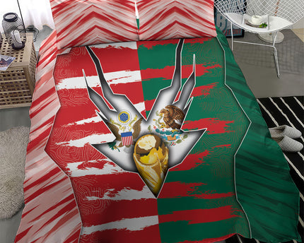 USA And Mexico Football Bedding Set Split Flag Golden Trophy Grunge