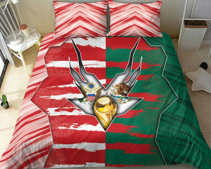 USA And Mexico Football Bedding Set Split Flag Golden Trophy Grunge