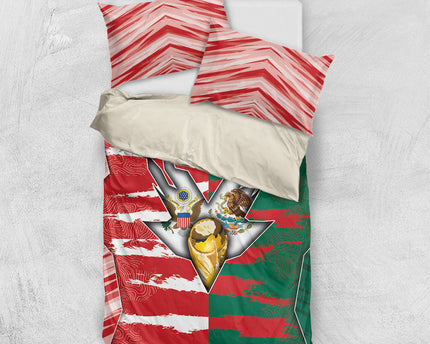 USA And Mexico Football Bedding Set Split Flag Golden Trophy Grunge