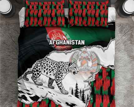Afghanistan Bedding Set Snow Leopard With Flag Ripped Style