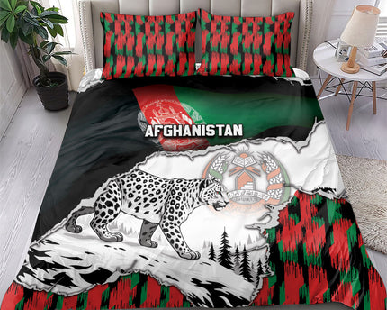 Afghanistan Bedding Set Snow Leopard With Flag Ripped Style