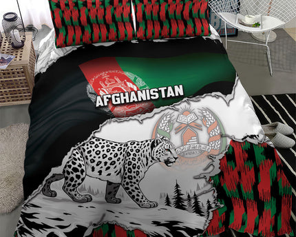 Afghanistan Bedding Set Snow Leopard With Flag Ripped Style