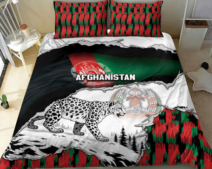 Afghanistan Bedding Set Snow Leopard With Flag Ripped Style
