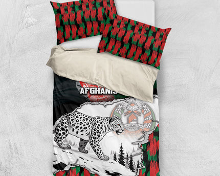 Afghanistan Bedding Set Snow Leopard With Flag Ripped Style