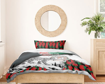 Afghanistan Bedding Set Snow Leopard With Flag Ripped Style