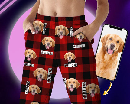 Custom Dog Cat Face Photo And Name Flannel Pajamas