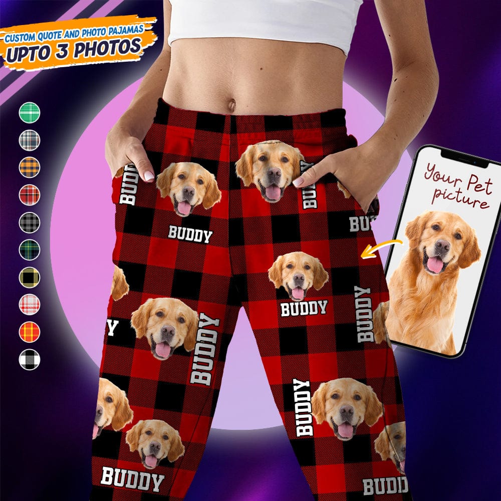 Custom Dog Cat Face Photo And Name Flannel Pajamas