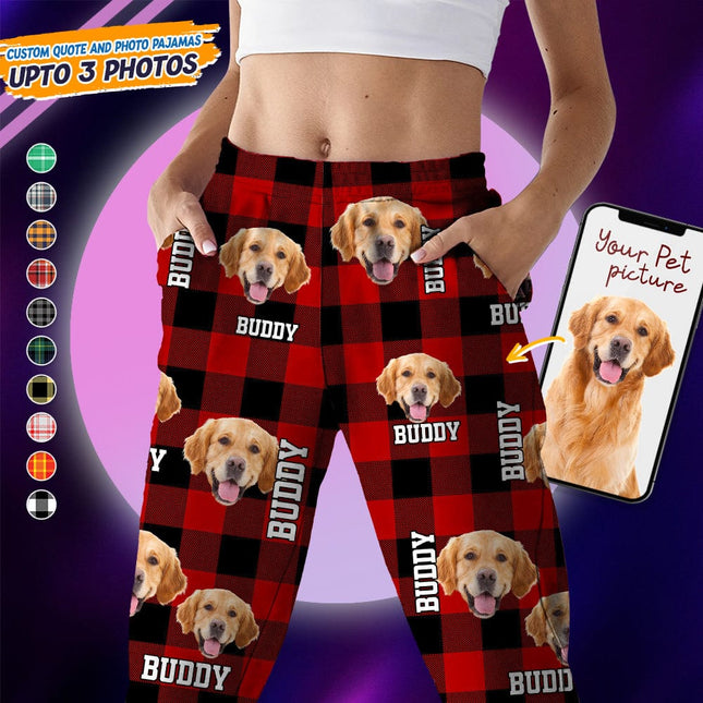 Custom Dog Cat Face Photo And Name Flannel Pajamas