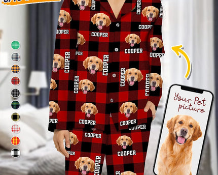 Custom Dog Cat Face Photo And Name Flannel Pajamas
