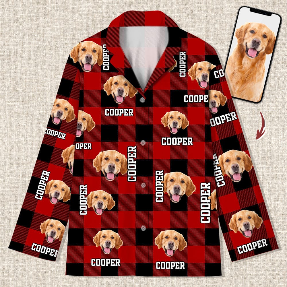 Custom Dog Cat Face Photo And Name Flannel Pajamas