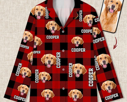Custom Dog Cat Face Photo And Name Flannel Pajamas