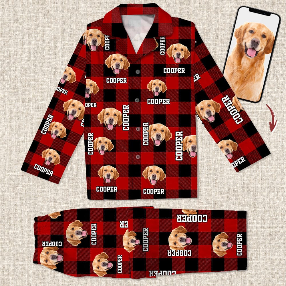 Custom Dog Cat Face Photo And Name Flannel Pajamas