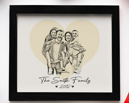 Custom Family & Couple Line Art Portrait From Photo Picture Frame Gift for Loved Ones