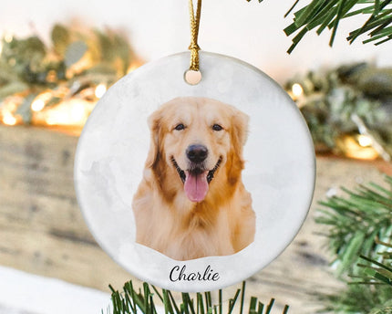 Custom Pet Portrait Photo Watercolor Memorial Christmas Ceramic Ornament