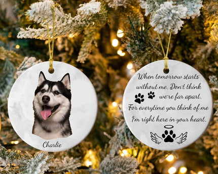 Custom Pet Portrait Photo Watercolor Memorial Christmas Ceramic Ornament