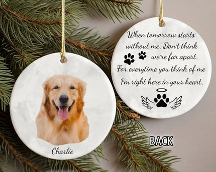 Custom Pet Portrait Photo Watercolor Memorial Christmas Ceramic Ornament