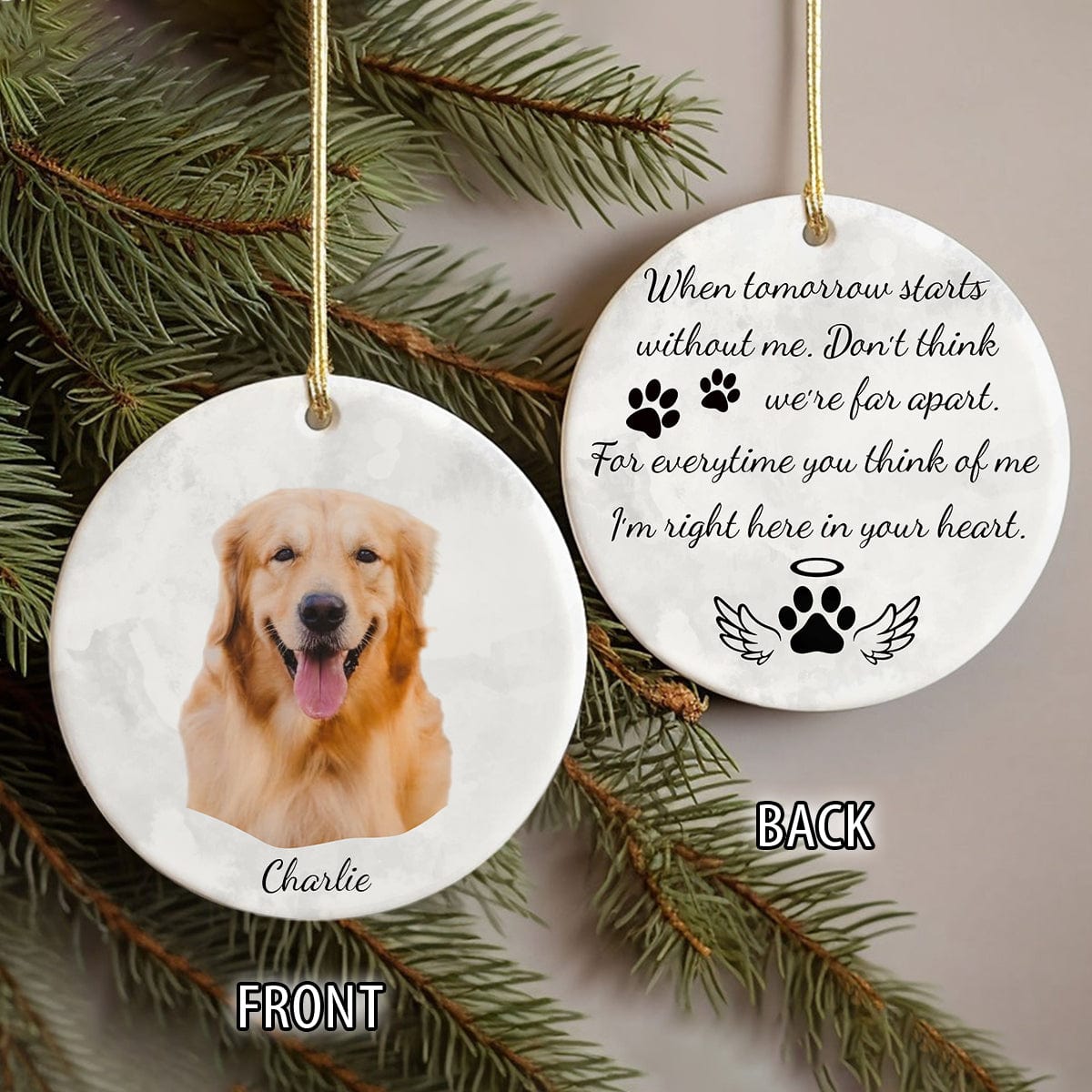 Custom Pet Portrait Photo Watercolor Memorial Christmas Ceramic Ornament