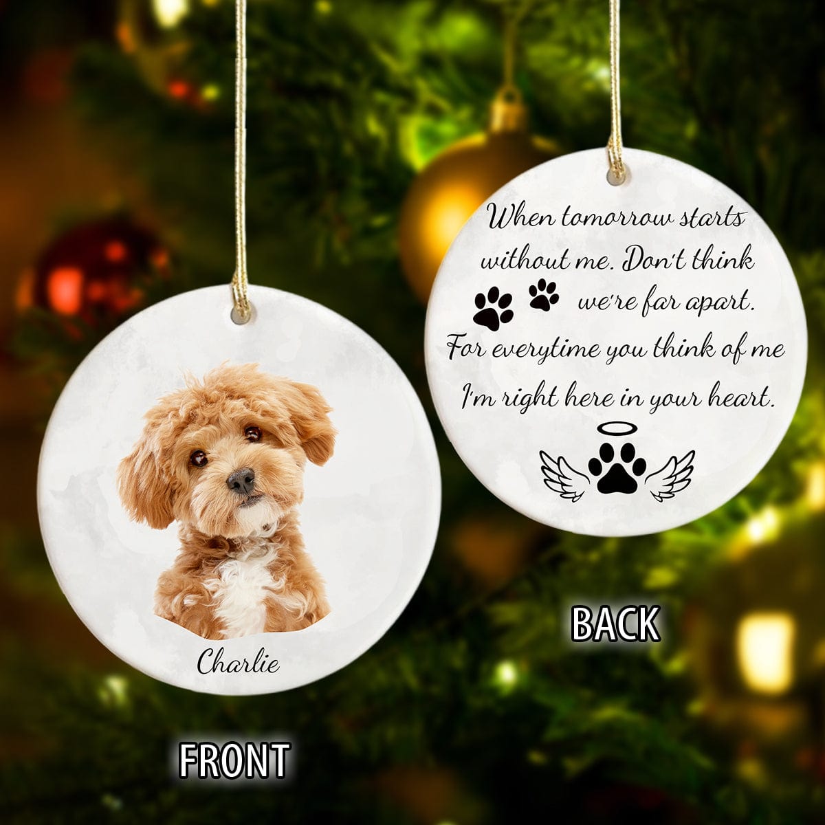Custom Pet Portrait Photo Watercolor Memorial Christmas Ceramic Ornament