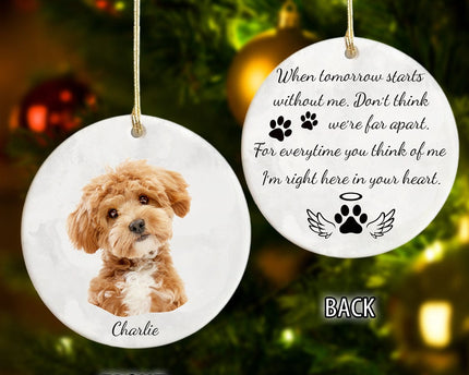 Custom Pet Portrait Photo Watercolor Memorial Christmas Ceramic Ornament