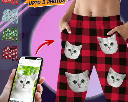 Custom Photo Christmas Cat Pajamas