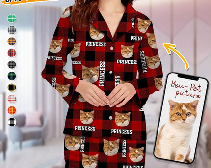 Custom Photo Name Dog Cat Flannel Pajamas
