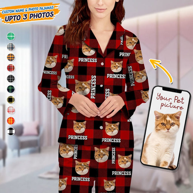 Custom Photo Name Dog Cat Flannel Pajamas