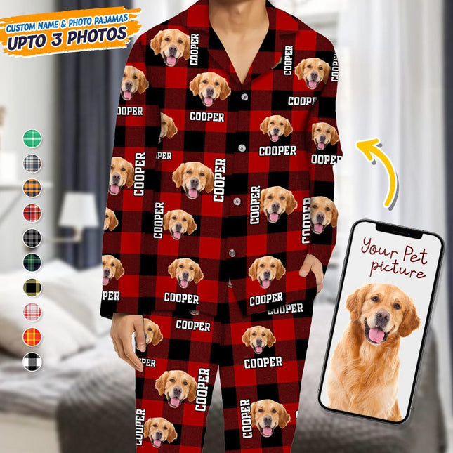 Custom Photo Name Dog Cat Flannel Pajamas