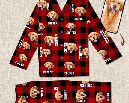 Custom Photo Name Dog Cat Flannel Pajamas